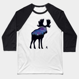 Forest Sky Hipster Moose Baseball T-Shirt